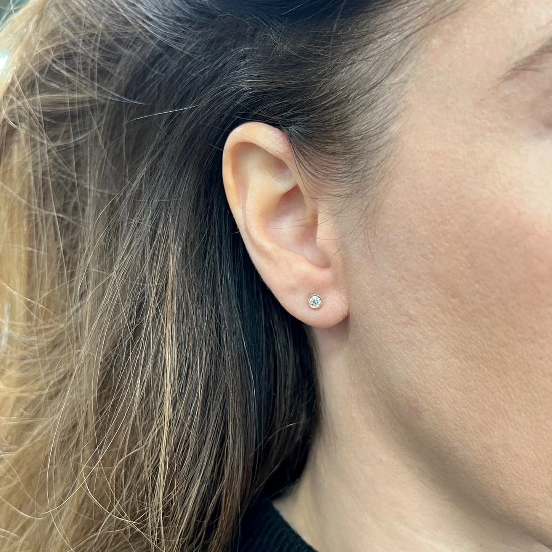 Round Bezel Diamond Stud Earrings 14K Pink Rose Gold .30 CTW - 3