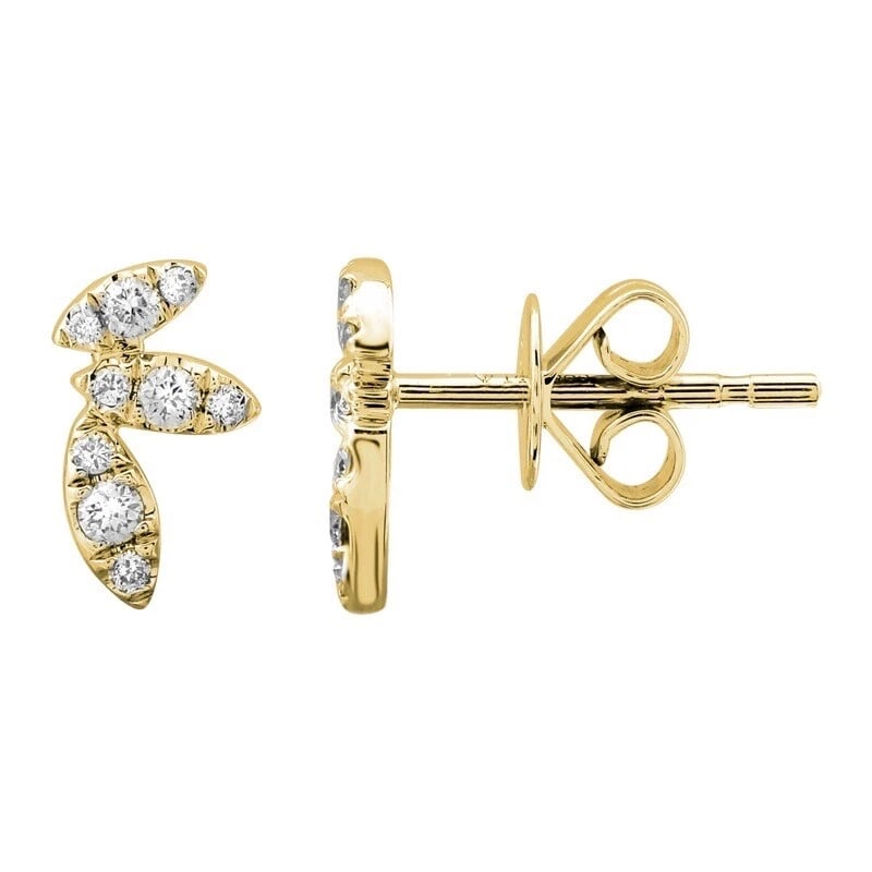 Pave Diamond Marquise Leaf Stud Earrings 14K Yellow Gold .15 CTW (1 of 4)