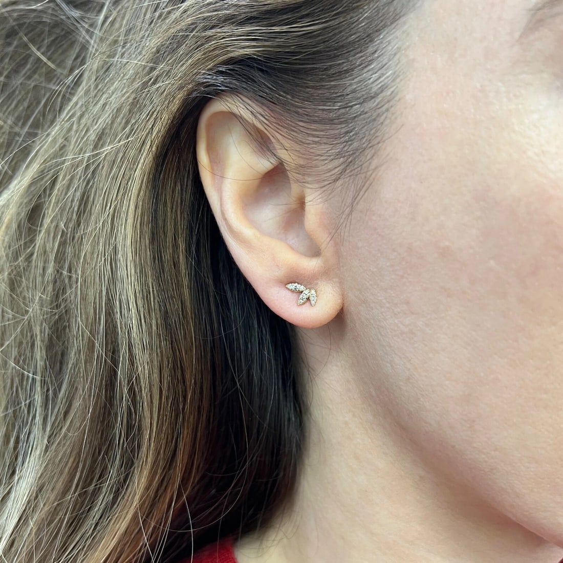 Pave Diamond Marquise Leaf Stud Earrings 14K Yellow Gold .15 CTW - 4