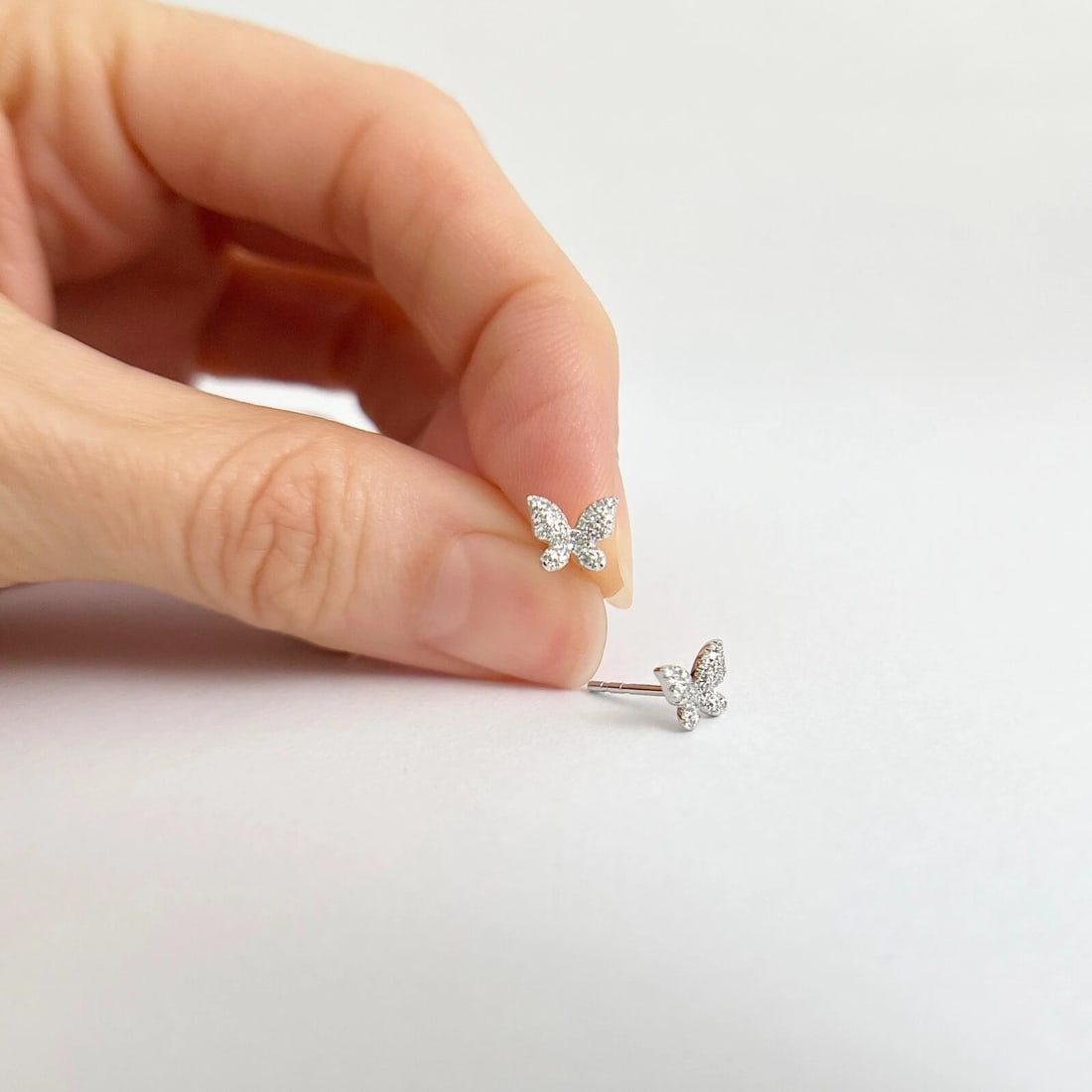 Small Pave Diamond Butterfly Stud Earrings 14K White Gold, .15 CTW - 2
