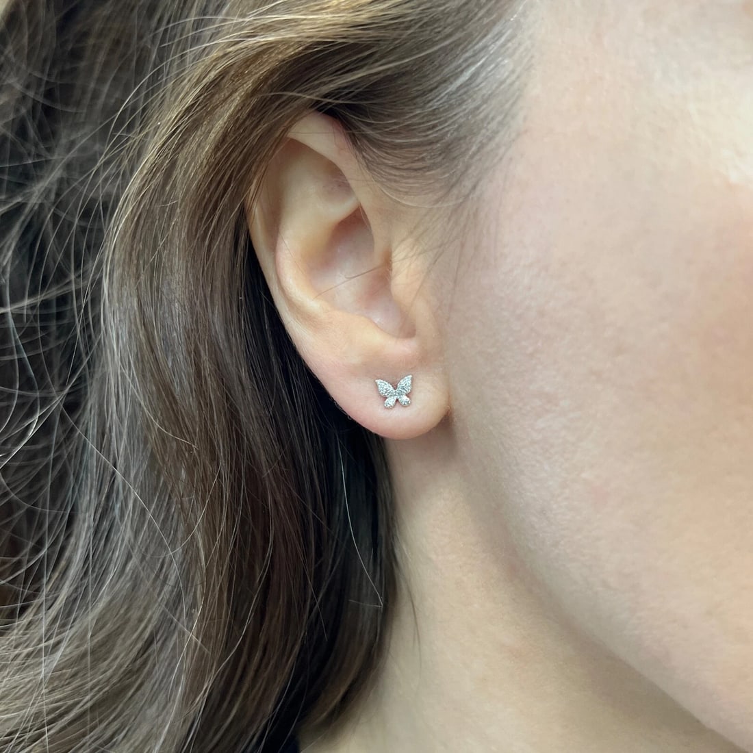 Small Pave Diamond Butterfly Stud Earrings 14K White Gold, .15 CTW - 3