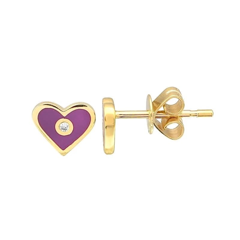 Purple Enamel Heart Diamond Stud Earrings 14K Yellow Gold .02 CTW: Title: Purple Enamel Heart Diamond Stud Earrings 14K Yellow Gold .02 CTW Description: Purple Enamel Heart Diamond Stud Earrings 14K Yellow Gold .02 CTW These are gorgeous earrings! Please let us know