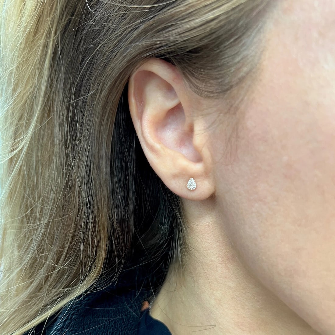 Pave Diamond Teardrop Pear Stud Earrings 14K Pink Rose Gold .15 CTW - 4