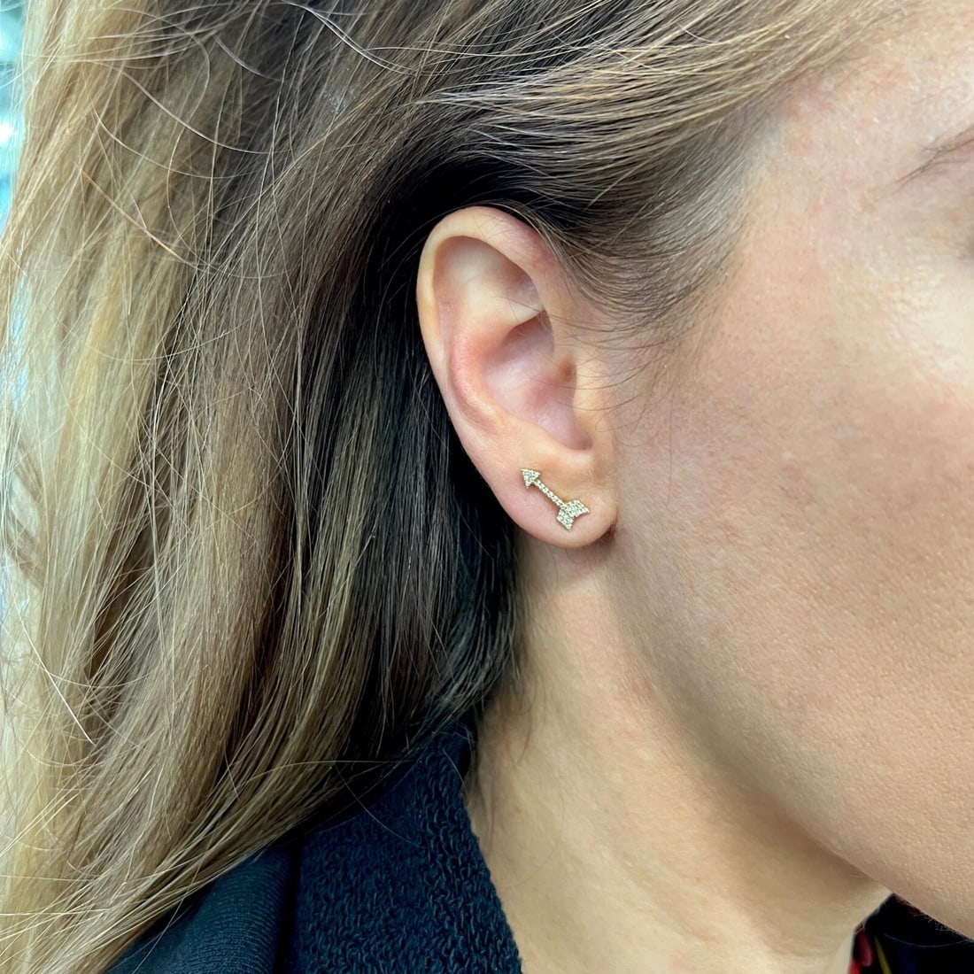 Arrow Pave Diamond Drop Stud Earrings 14K Yellow Gold .15 CTW - 5