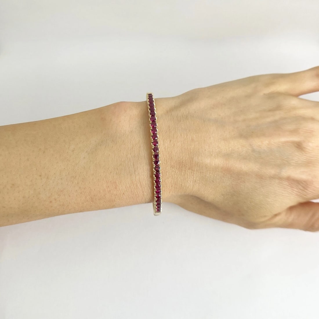 Ruby Gemstone Bangle Bracelet 14K Yellow Gold, 2.25 CTW - 2