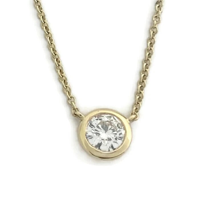 Solitaire Diamond Bezel Pendant Necklace 14K Yellow Gold .56 CT, 16 Inches (1 of 9)