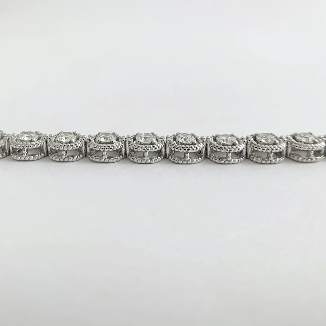 Milgrain Halo Round Diamond Tennis Bracelet 14K White Gold, 3.06 CTW, 11.52 Gr - 9