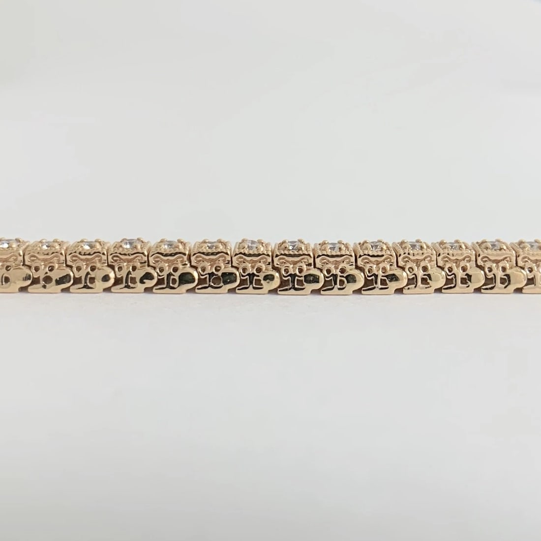 Milgrain Filigree Diamond Tennis Bracelet 14K Pink Rose Gold, 1.02 CTW, 16.35 Gr - 10