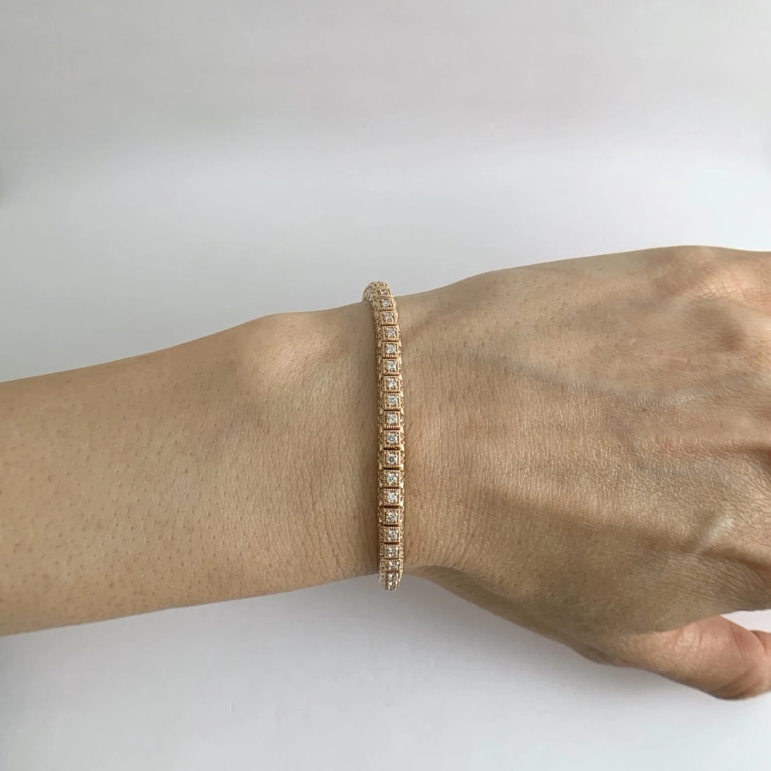 Milgrain Filigree Diamond Tennis Bracelet 14K Pink Rose Gold, 1.02 CTW, 16.35 Gr - 4