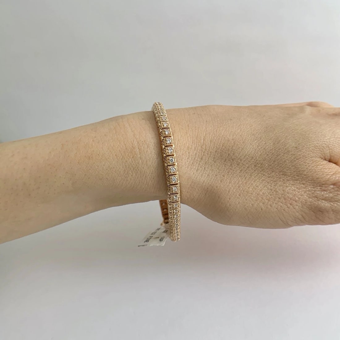 Milgrain Filigree Diamond Tennis Bracelet 14K Pink Rose Gold, 1.02 CTW, 16.35 Gr - 5