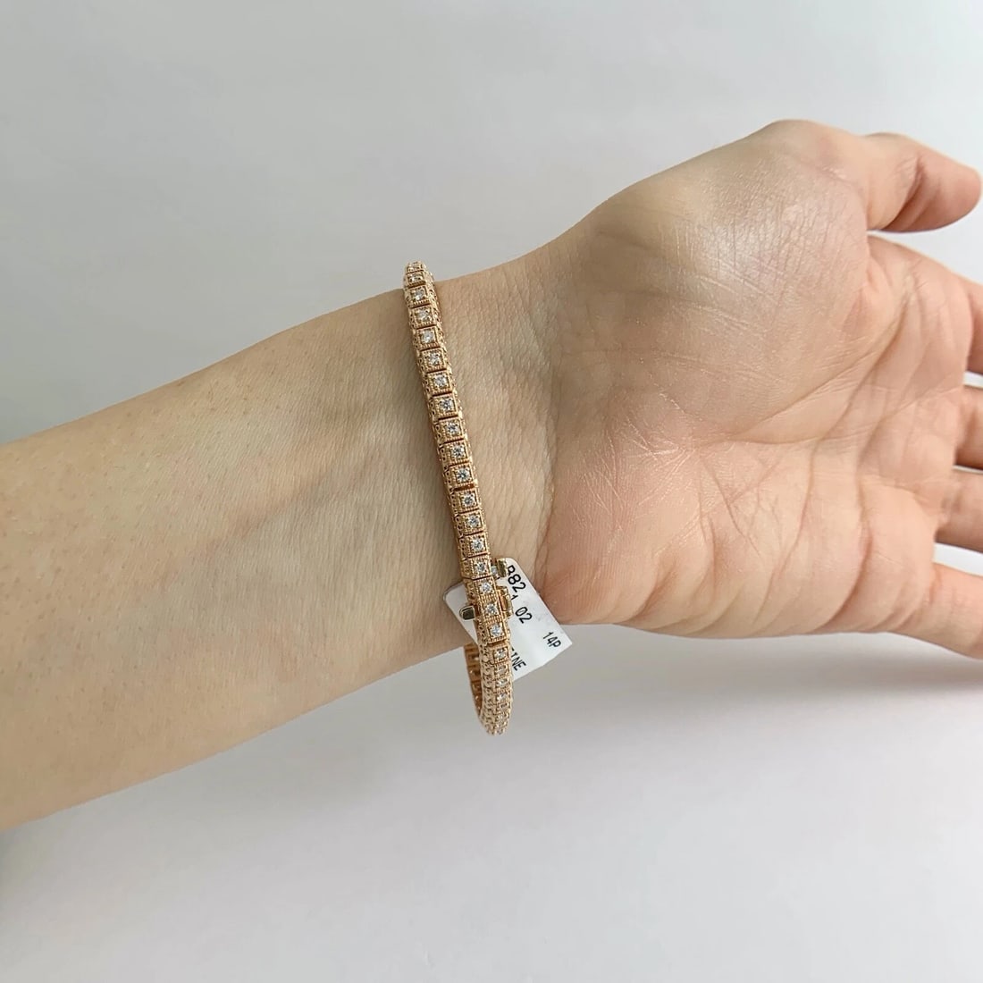 Milgrain Filigree Diamond Tennis Bracelet 14K Pink Rose Gold, 1.02 CTW, 16.35 Gr - 6