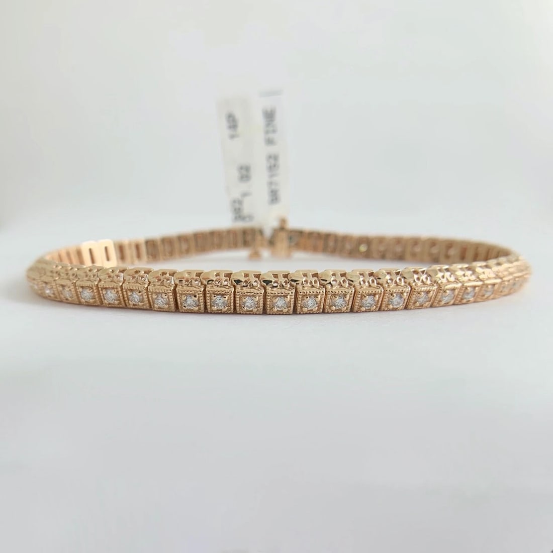Milgrain Filigree Diamond Tennis Bracelet 14K Pink Rose Gold, 1.02 CTW, 16.35 Gr - 7