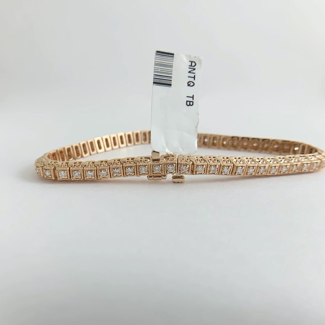 Milgrain Filigree Diamond Tennis Bracelet 14K Pink Rose Gold, 1.02 CTW, 16.35 Gr - 8