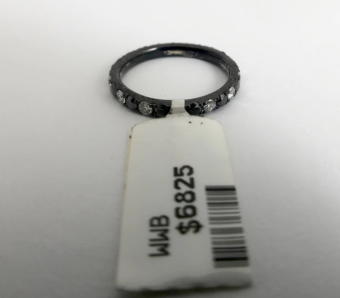 Black White Diamond Eternity Band Ring 18K Black Gold .90 CTW, Size 4.5, 1.75 Gr - 10
