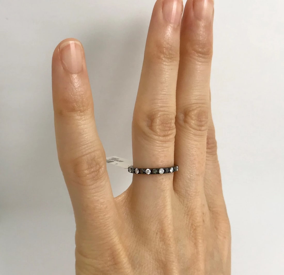 Black White Diamond Eternity Band Ring 18K Black Gold .90 CTW, Size 4.5, 1.75 Gr - 3