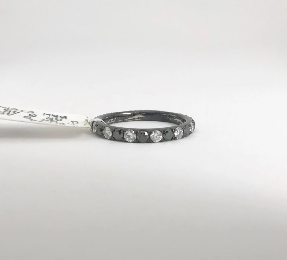 Black White Diamond Eternity Band Ring 18K Black Gold .90 CTW, Size 4.5, 1.75 Gr - 9