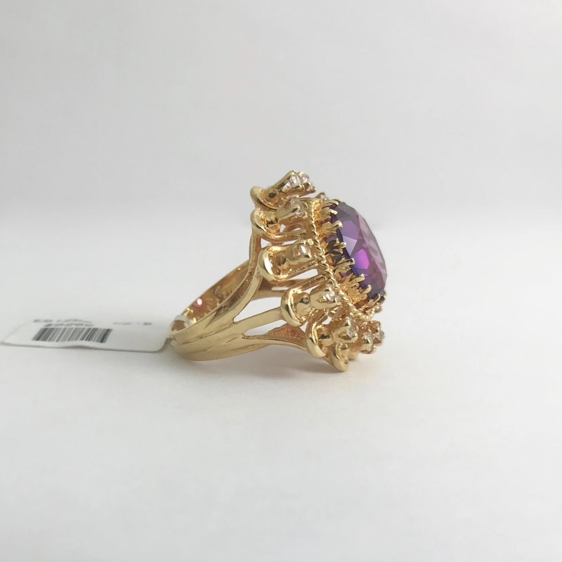 Large Oval Purple Amethyst CZ Cocktail Statement Ring 18K Yellow Gold 6.48 CTW - 9