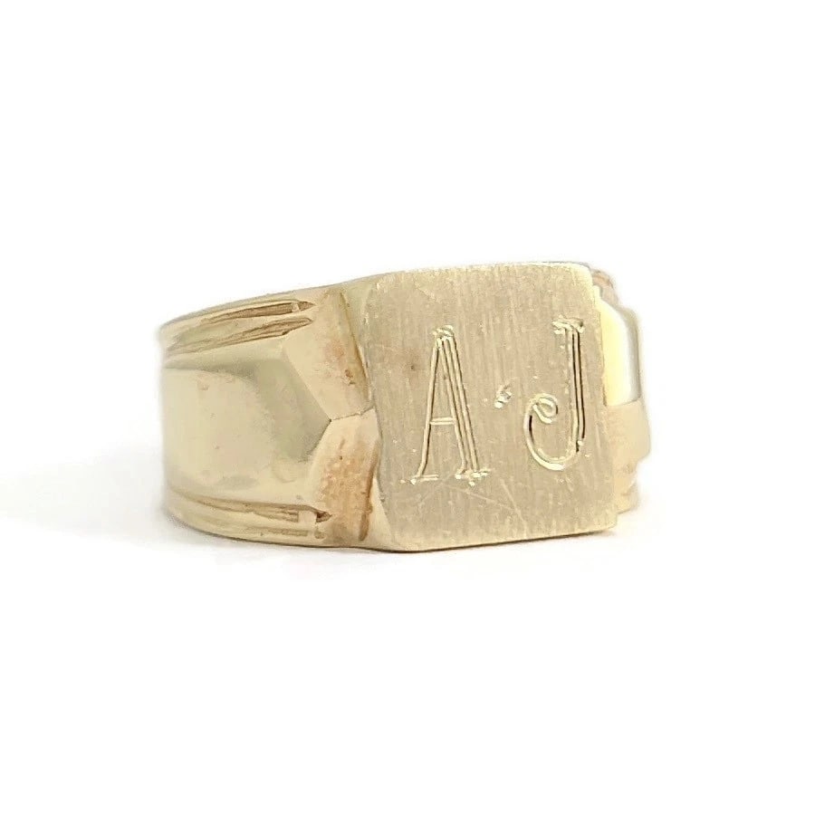Vintage 1940's Letter AJ Initial Signet Ring 14K Gold, 4.16 Grams (1 of 7)