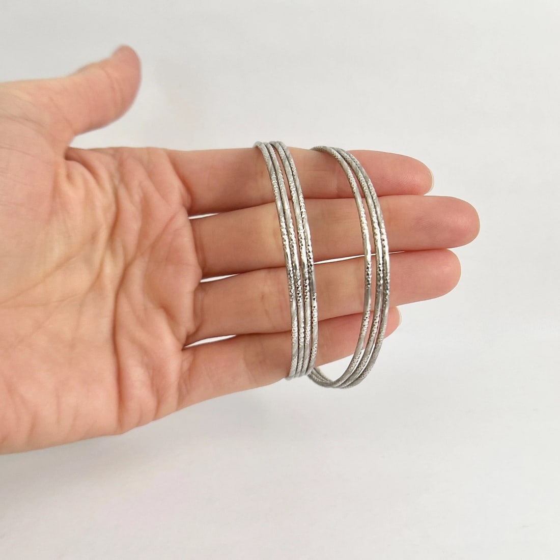 Vintage Stackable Bangle Bracelet Set Sterling Silver, 14.77 Grams - 2