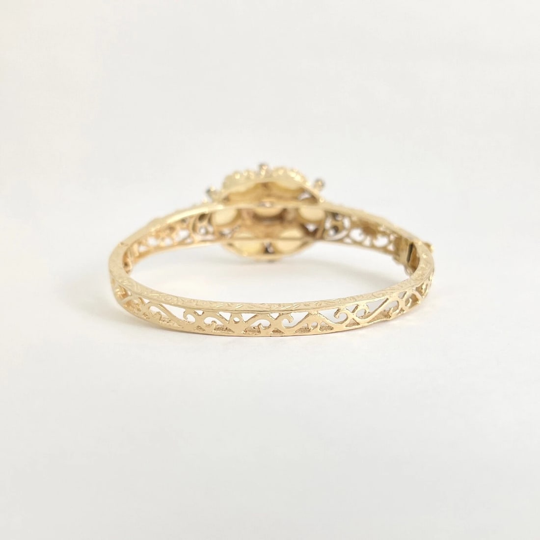 Vintage 1950's Opal Diamond Turquoise Bangle Bracelet 14K Yellow Gold, 24.99 Gr - 8