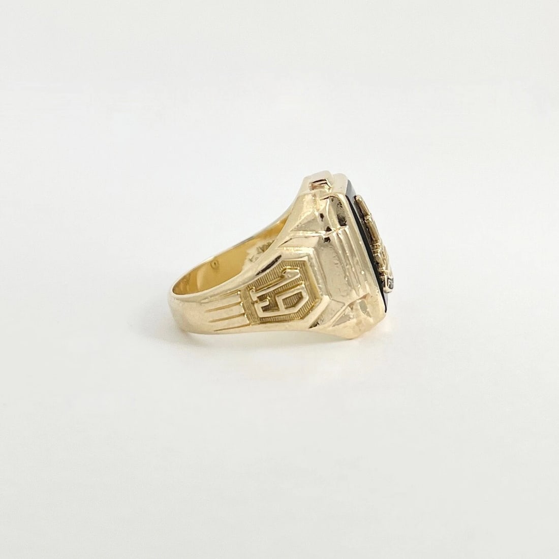 Vintage 1948 Fort Hamilton School Black Onyx Class Ring 10K Yellow Gold, 6.62 Gr - 9