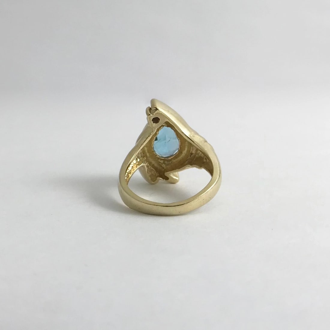 Vintage Pear Blue Topaz Diamond Cocktail Ring 14K Yellow Gold, 5.55 CTW, 6.42 Gr - 9