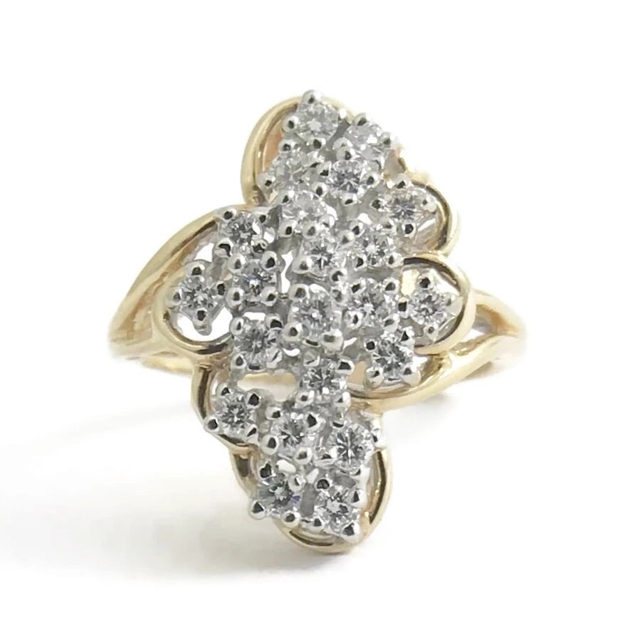Vintage Diamond Cluster Cocktail Statement Ring in 14K Yellow Gold, 4.27 Grams (1 of 12)