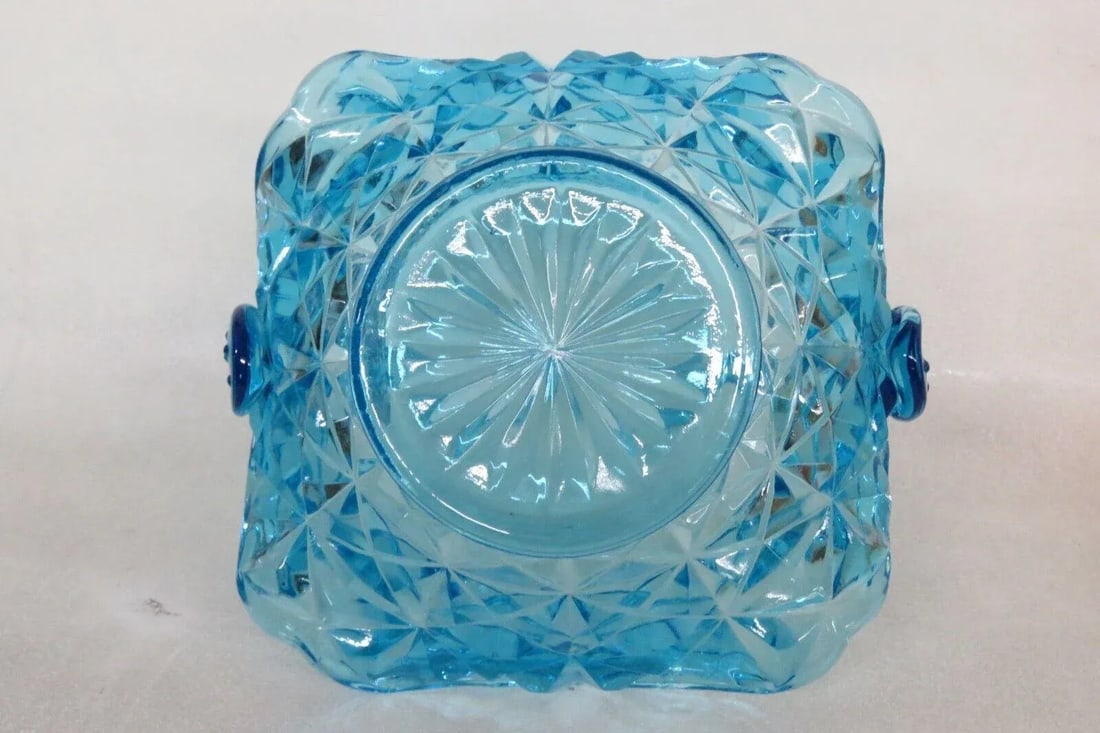 Indiana Glass Monticello Blue Basket Bowl Candy Dish With Handle - 10