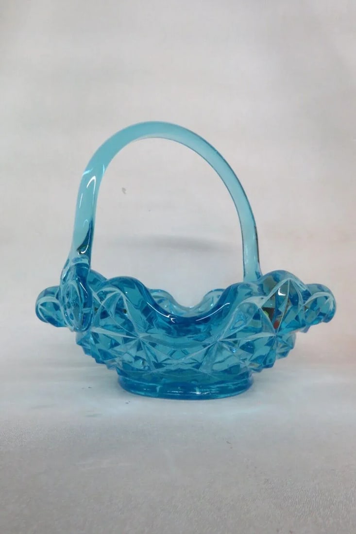 Indiana Glass Monticello Blue Basket Bowl Candy Dish With Handle - 11