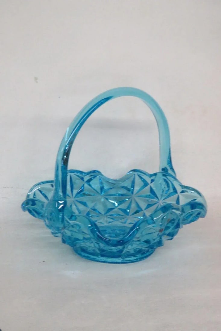 Indiana Glass Monticello Blue Basket Bowl Candy Dish With Handle - 13