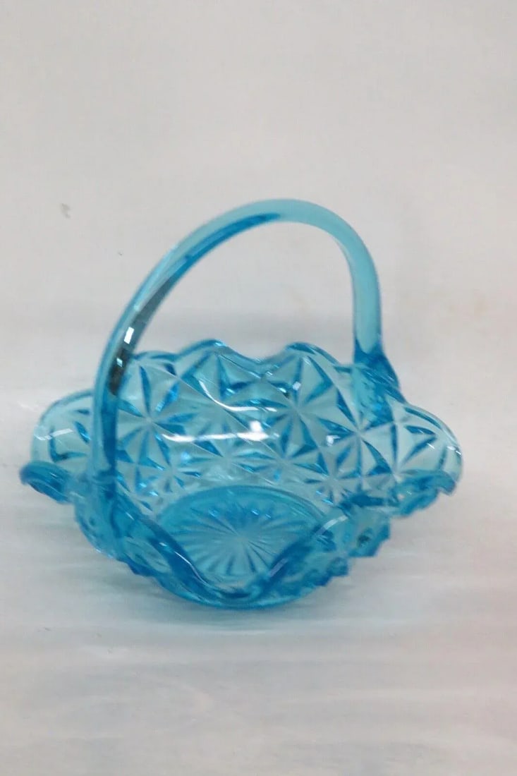 Indiana Glass Monticello Blue Basket Bowl Candy Dish With Handle - 2