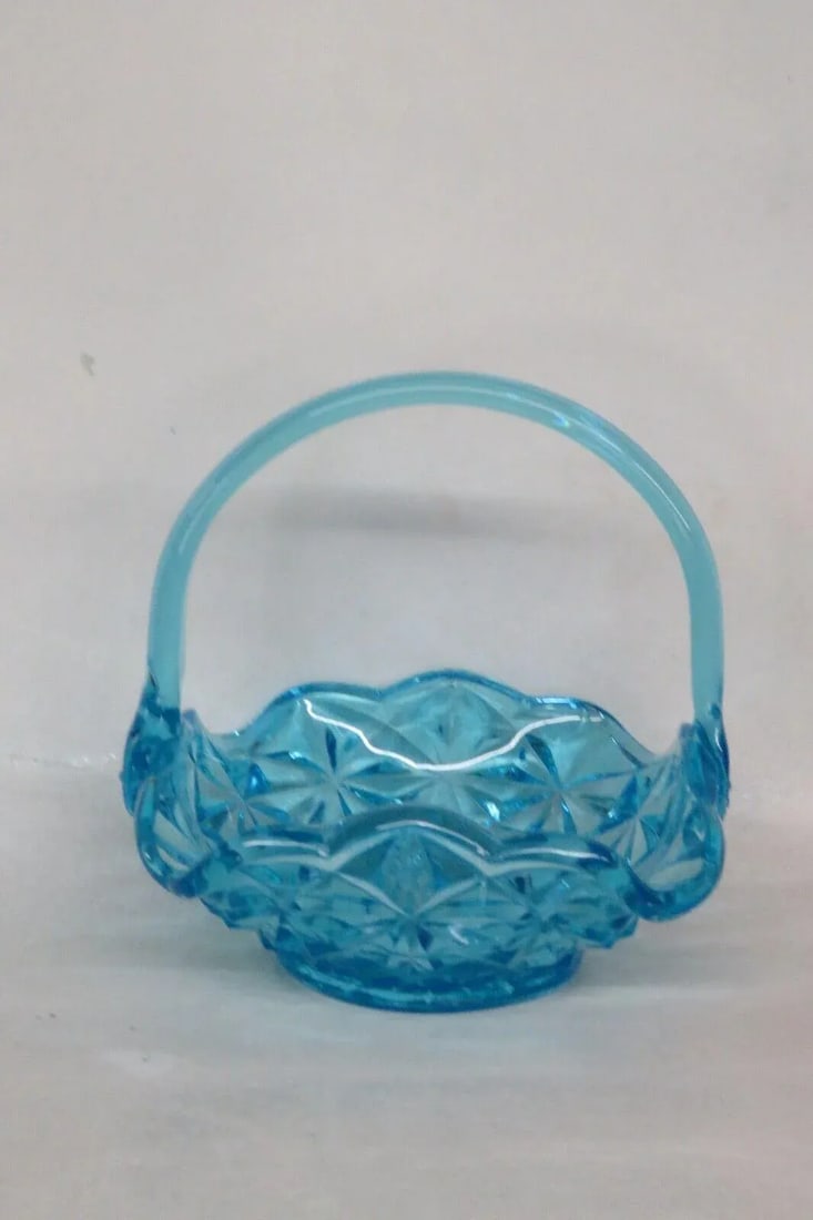 Indiana Glass Monticello Blue Basket Bowl Candy Dish With Handle - 3