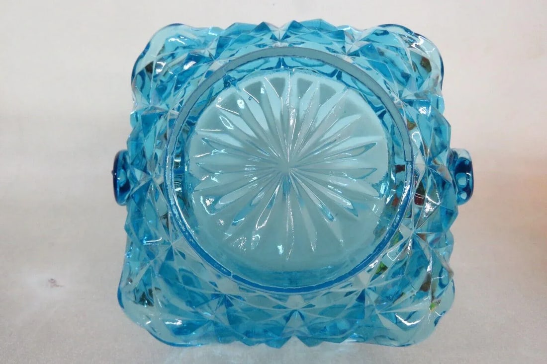 Indiana Glass Monticello Blue Basket Bowl Candy Dish With Handle - 4