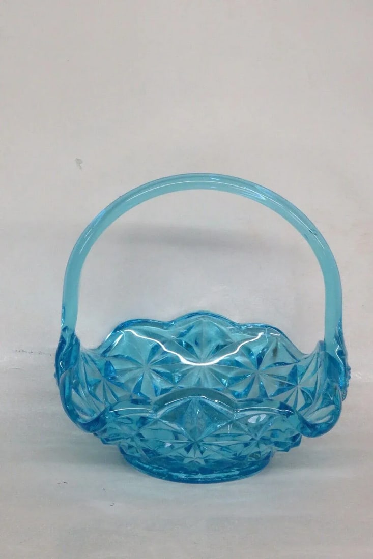 Indiana Glass Monticello Blue Basket Bowl Candy Dish With Handle - 6