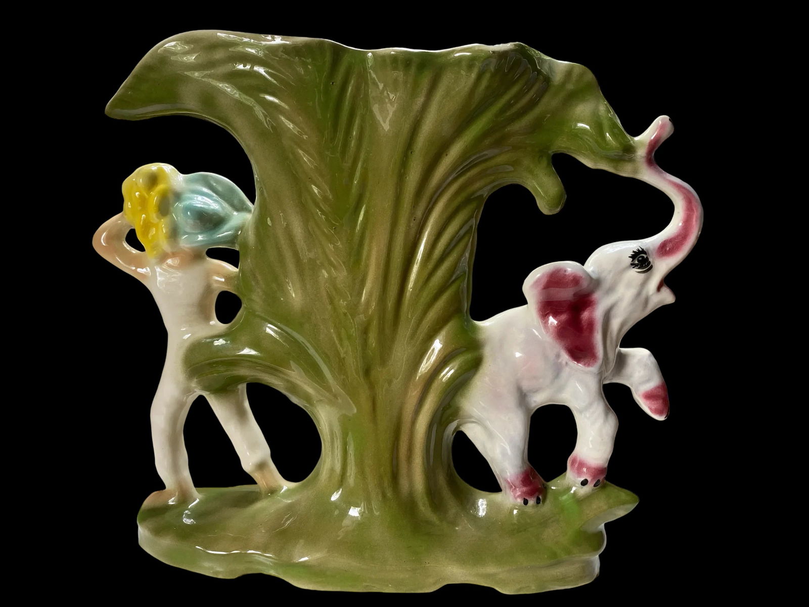 1930s Polychrome Italian Vase With Palm Trees, Woman With Bananas and Elephant With Upturned Trunk - 5