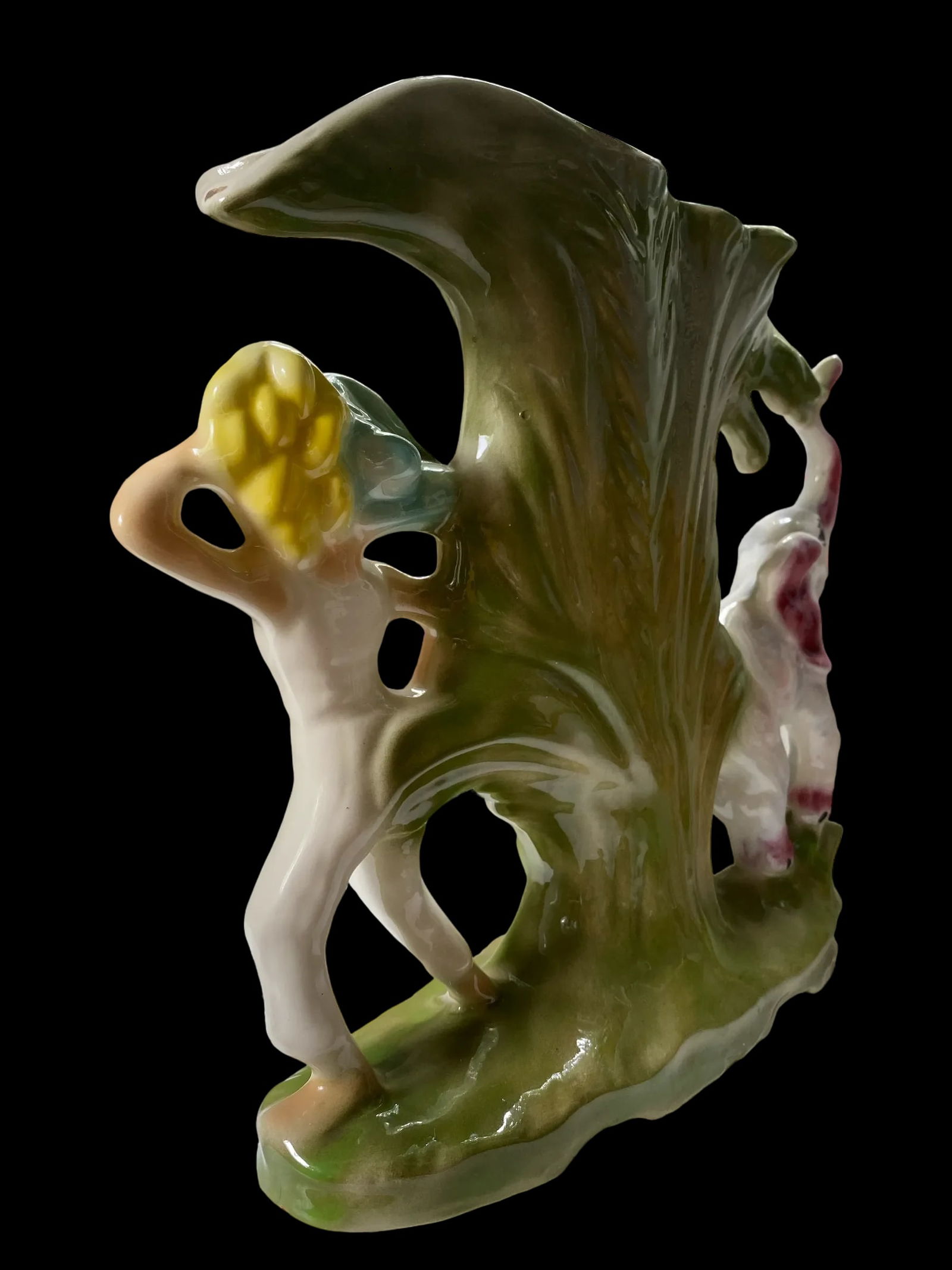 1930s Polychrome Italian Vase With Palm Trees, Woman With Bananas and Elephant With Upturned Trunk - 6