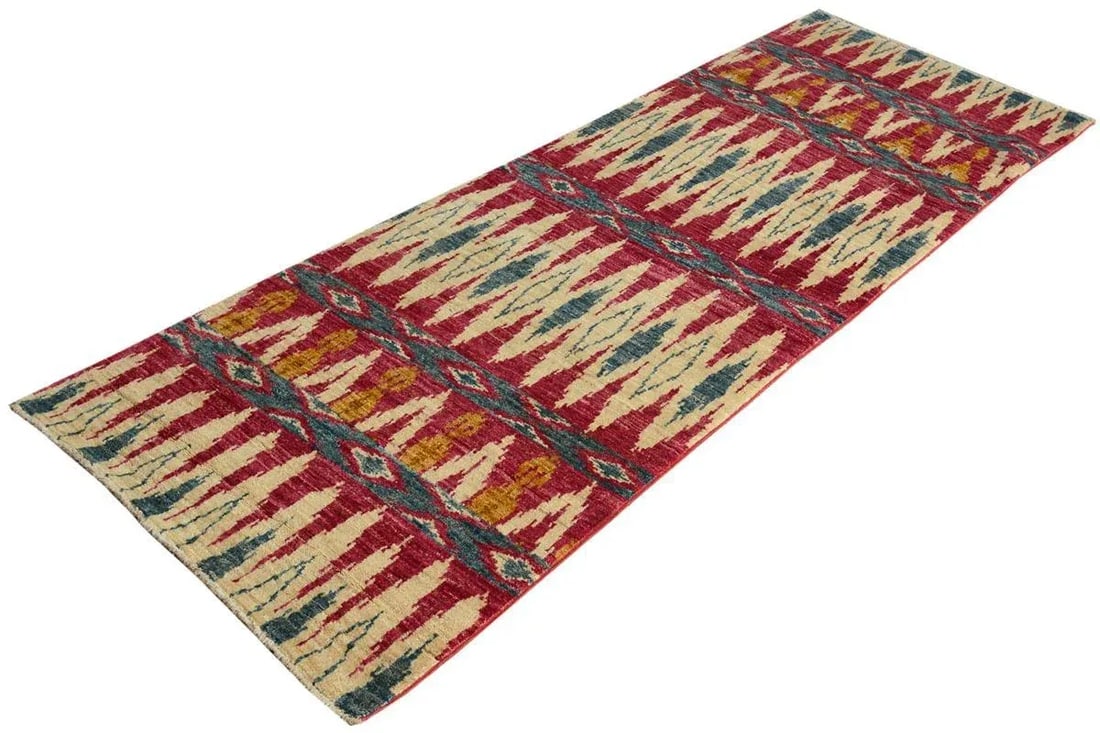 1990s Modern Kafkaz Pink Green Wool Runner - 2'7" X 7'5" - 3