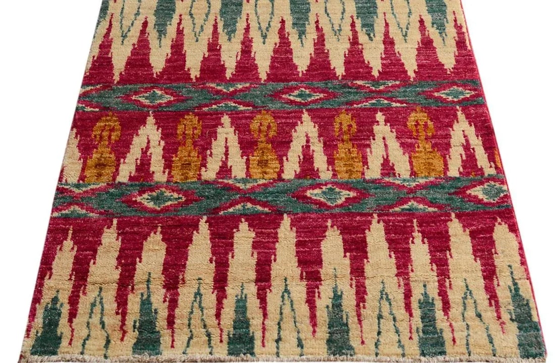 1990s Modern Kafkaz Pink Green Wool Runner - 2'7" X 7'5" - 6