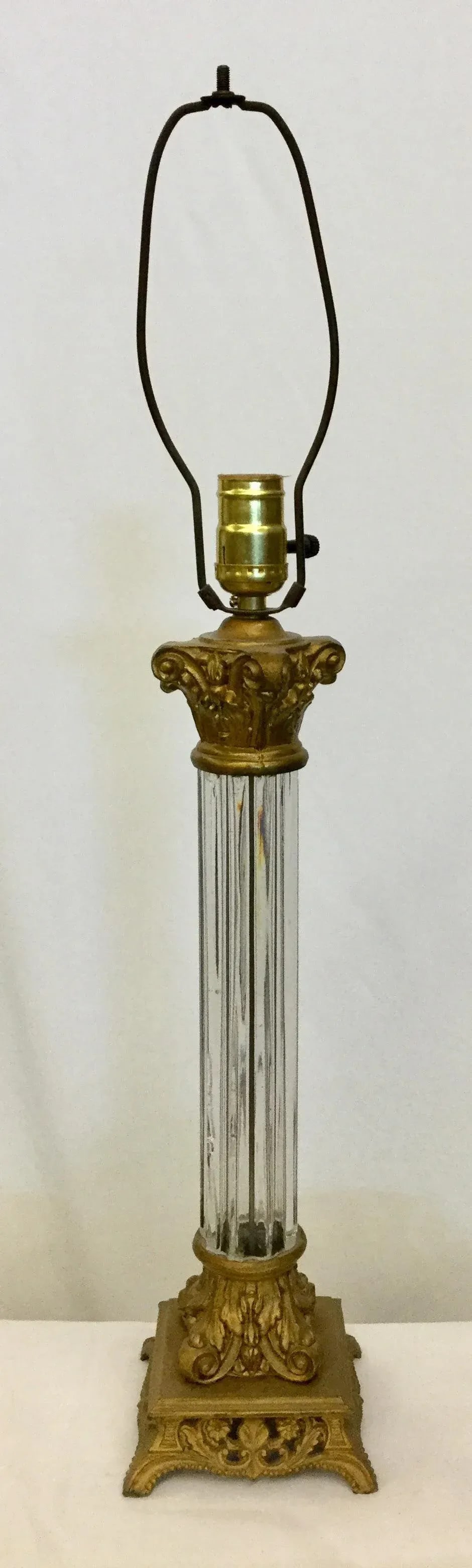 Antique Crystal Pillar Bronze Table Lamp - 11