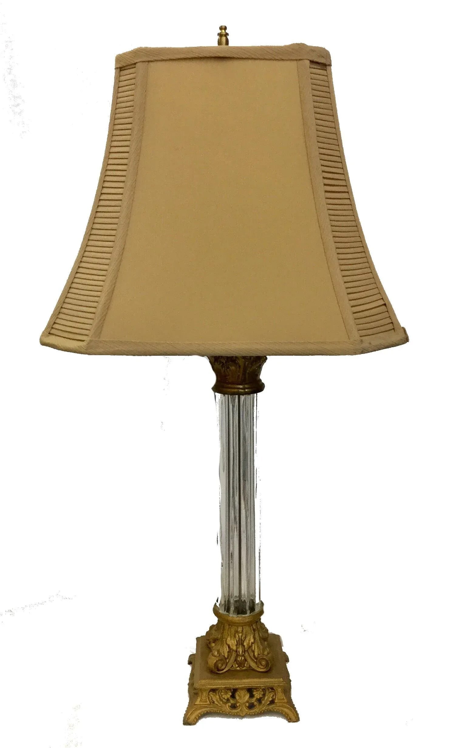 Antique Crystal Pillar Bronze Table Lamp - 2