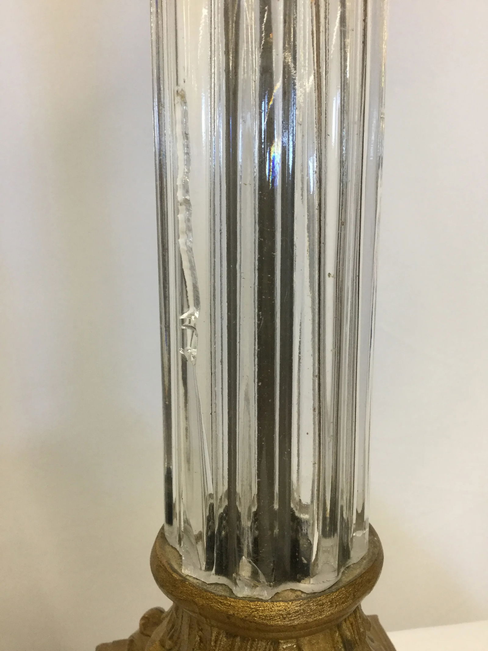 Antique Crystal Pillar Bronze Table Lamp - 5