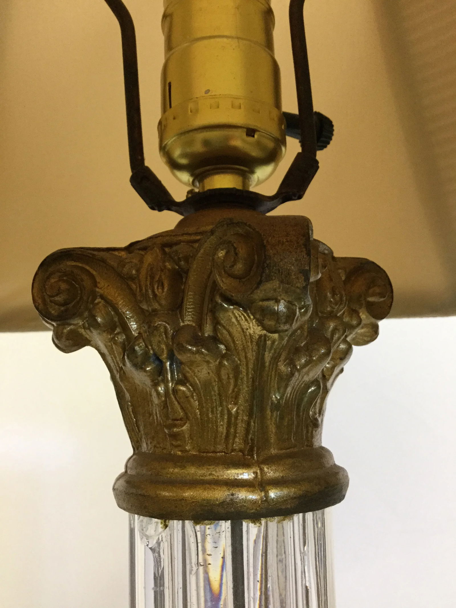 Antique Crystal Pillar Bronze Table Lamp - 6