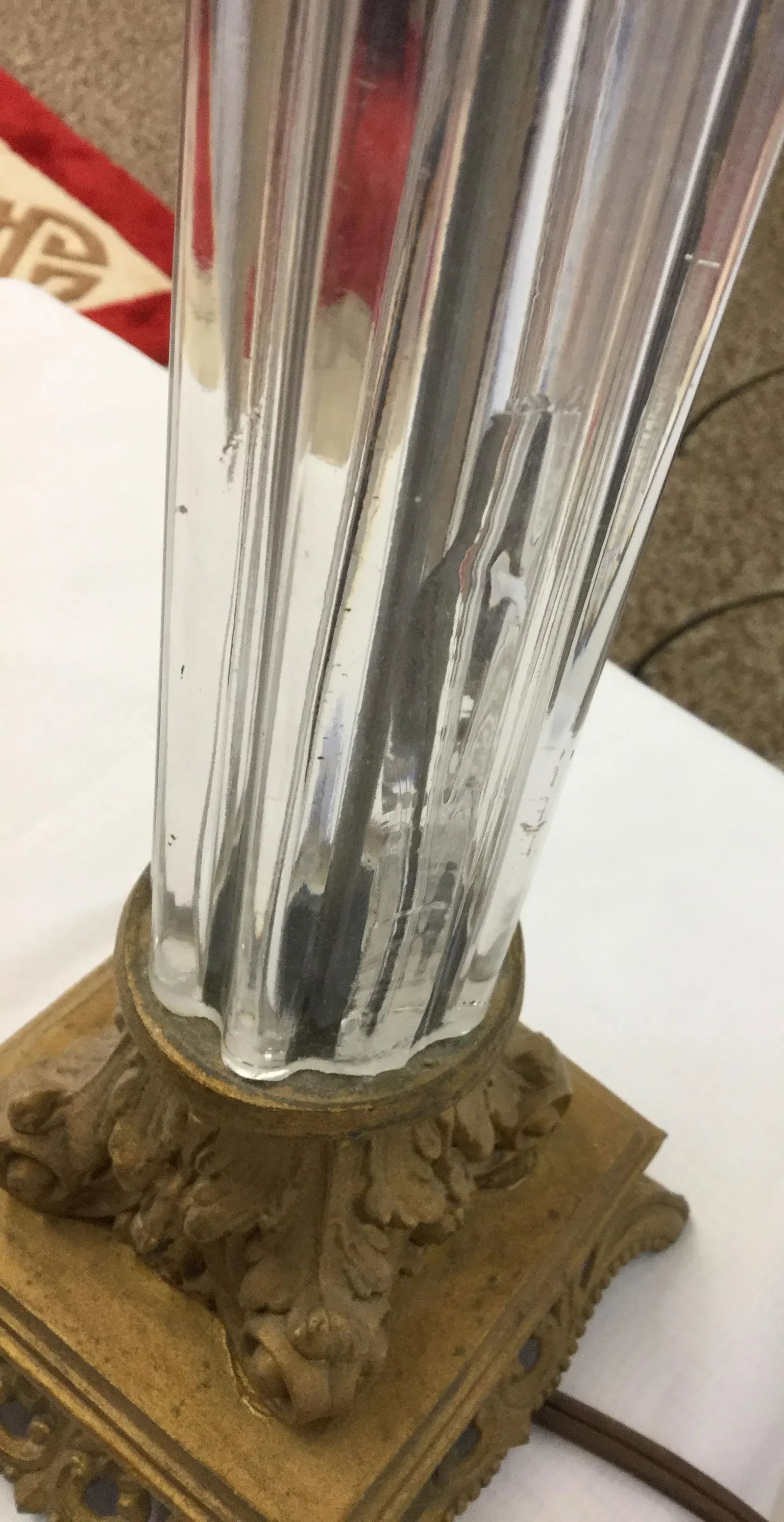 Antique Crystal Pillar Bronze Table Lamp - 8