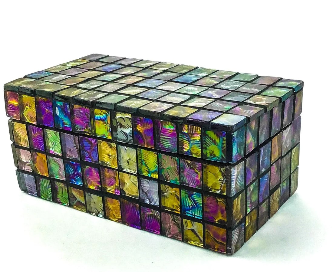 Glass Mosaic Lidded Trinket Treasure Chest - 10