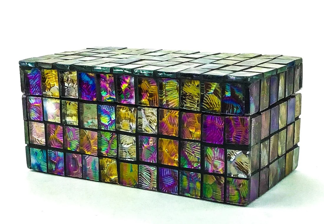 Glass Mosaic Lidded Trinket Treasure Chest - 5
