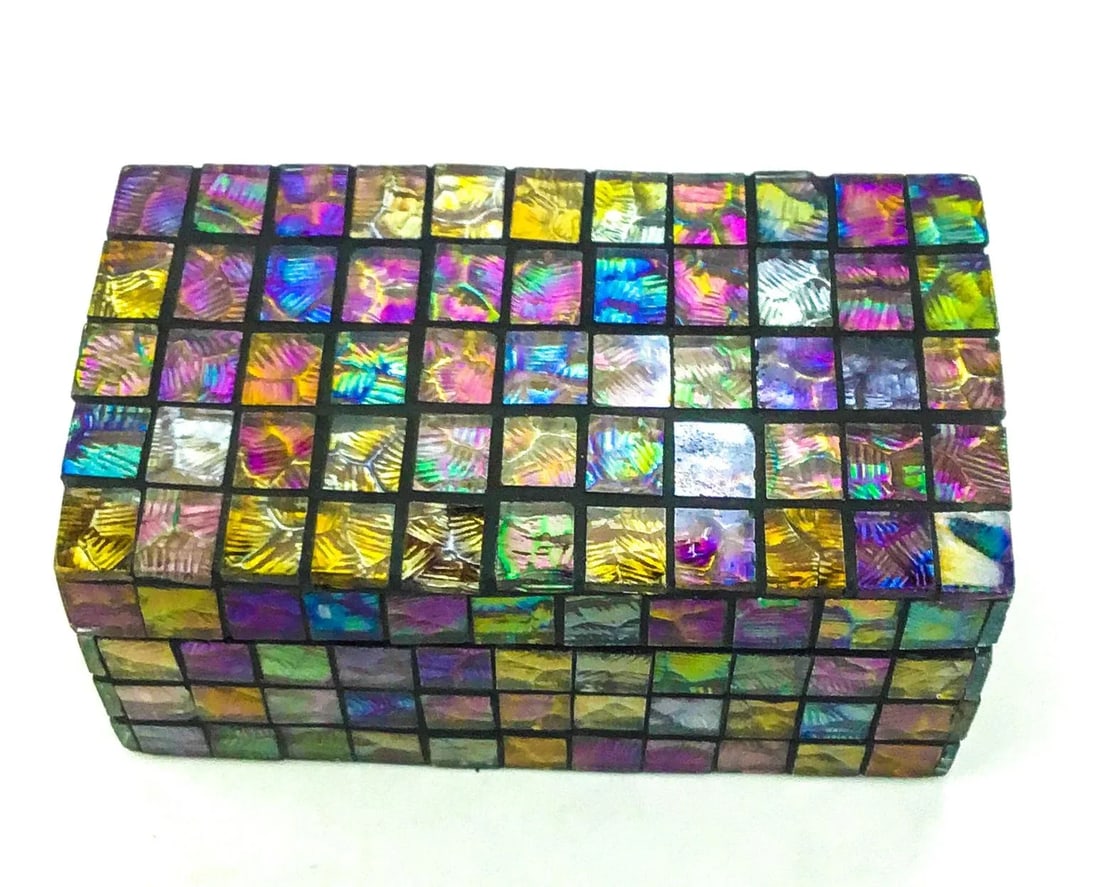 Glass Mosaic Lidded Trinket Treasure Chest - 7