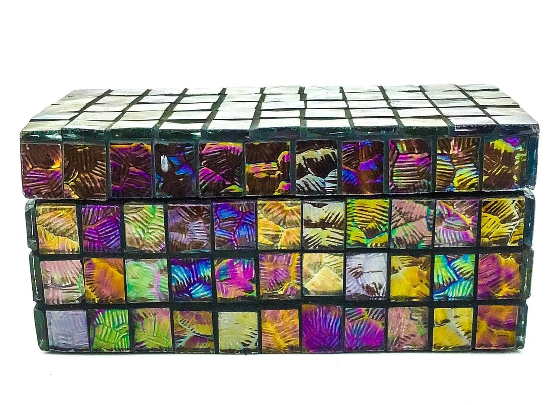 Glass Mosaic Lidded Trinket Treasure Chest - 8