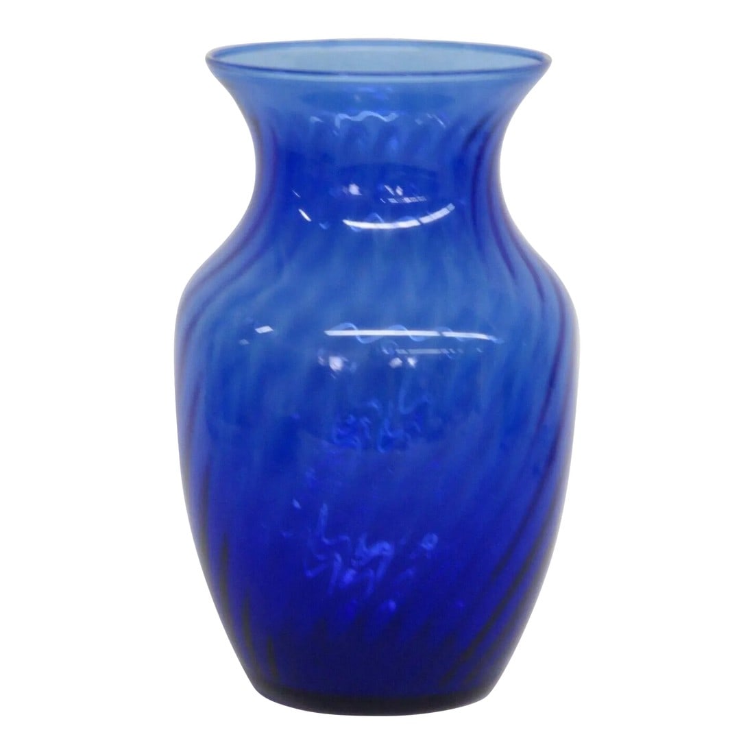 Indiana Glass Style Cobalt Blue Optic Swirl Hand Blown Vase (1 of 12)