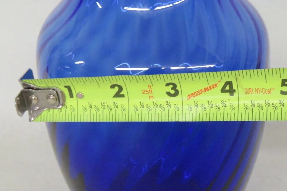 Indiana Glass Style Cobalt Blue Optic Swirl Hand Blown Vase - 8