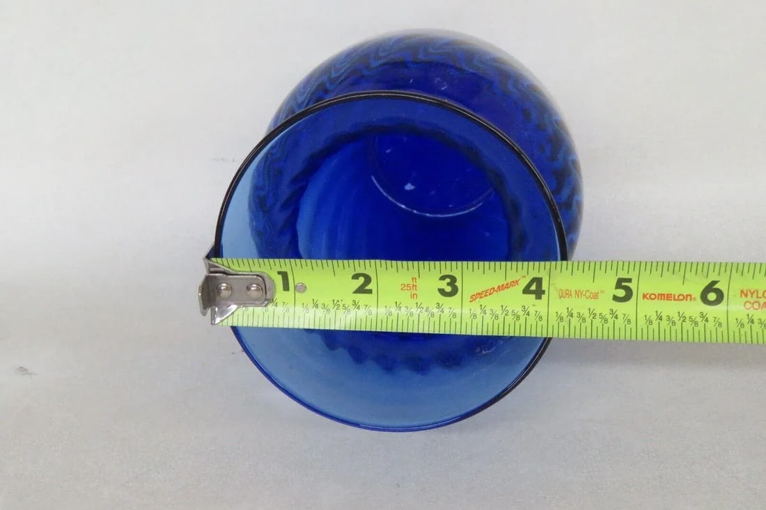 Indiana Glass Style Cobalt Blue Optic Swirl Hand Blown Vase - 9